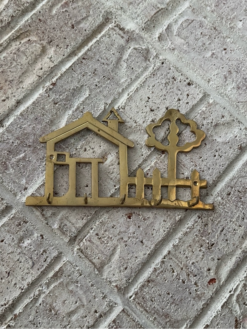 Vintage Solid Brass House & Tree Wall Key Holder